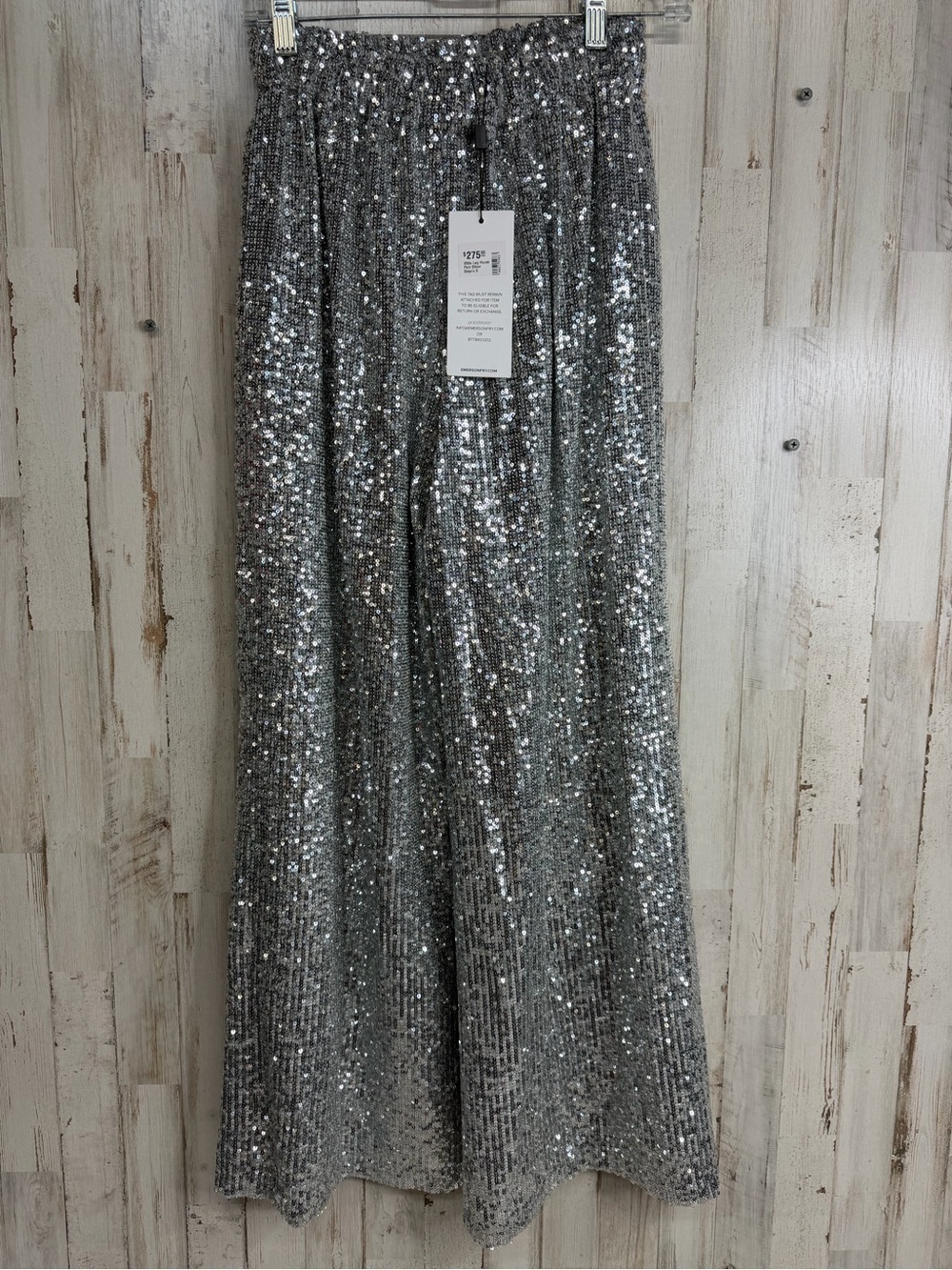 Emerson Fry Silver Sequin Wide-Leg Pants
